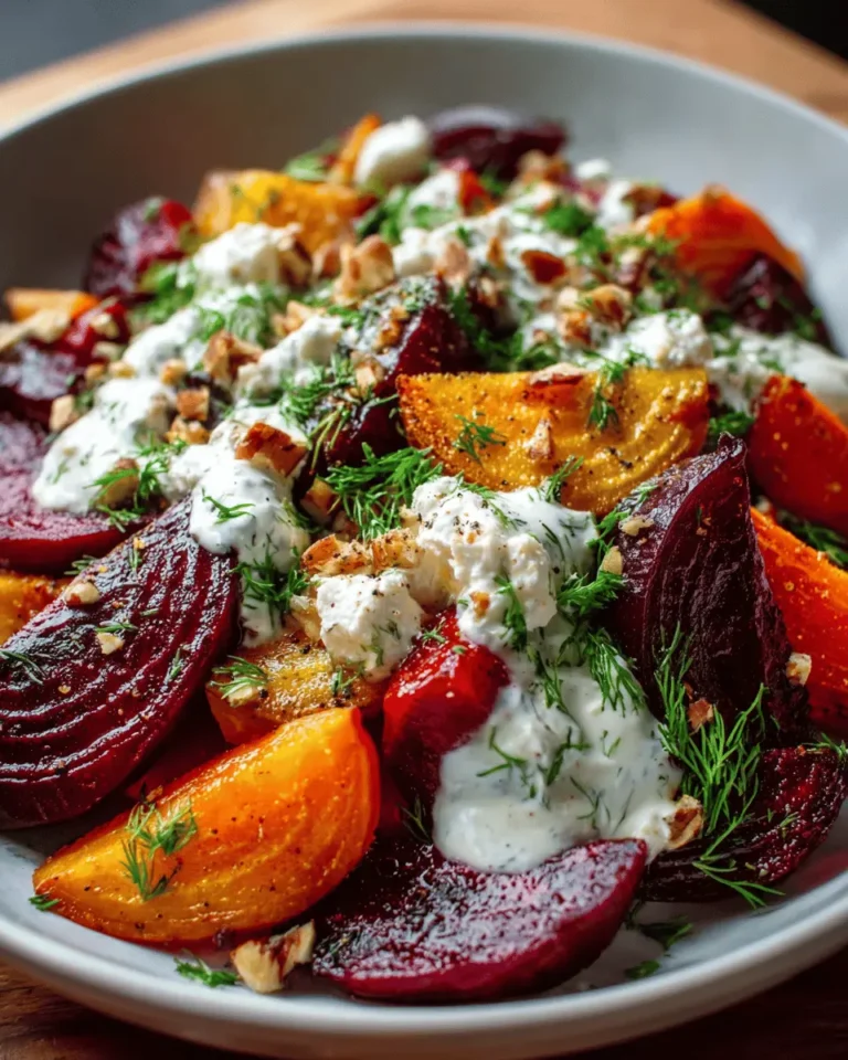 Roasted Beet and Carrot Salad with Feta and Garlic Yogurt Sauce
