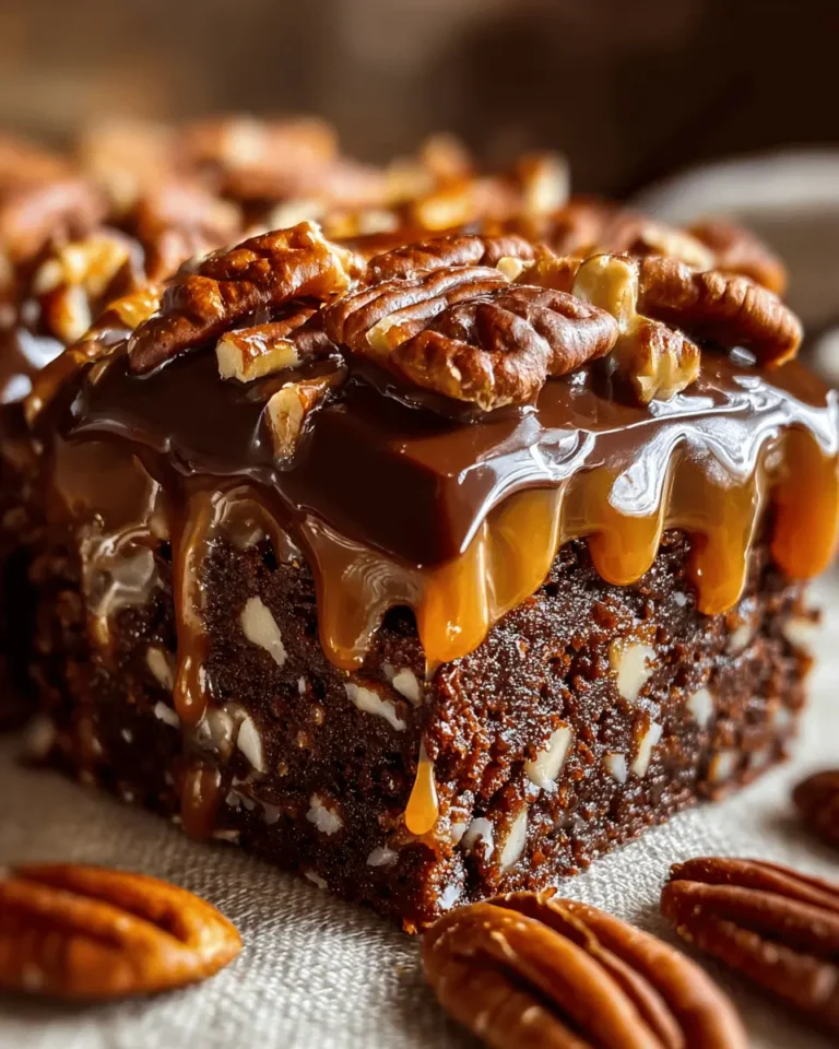 Turtle Texas Sheet Cake with Fudge, Caramel & Pecans
