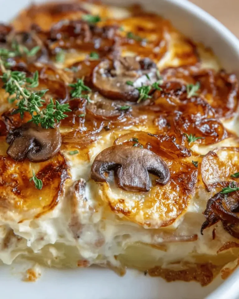 Creamy Potato, Mushroom, and Brie Bake with Caramelized Onions