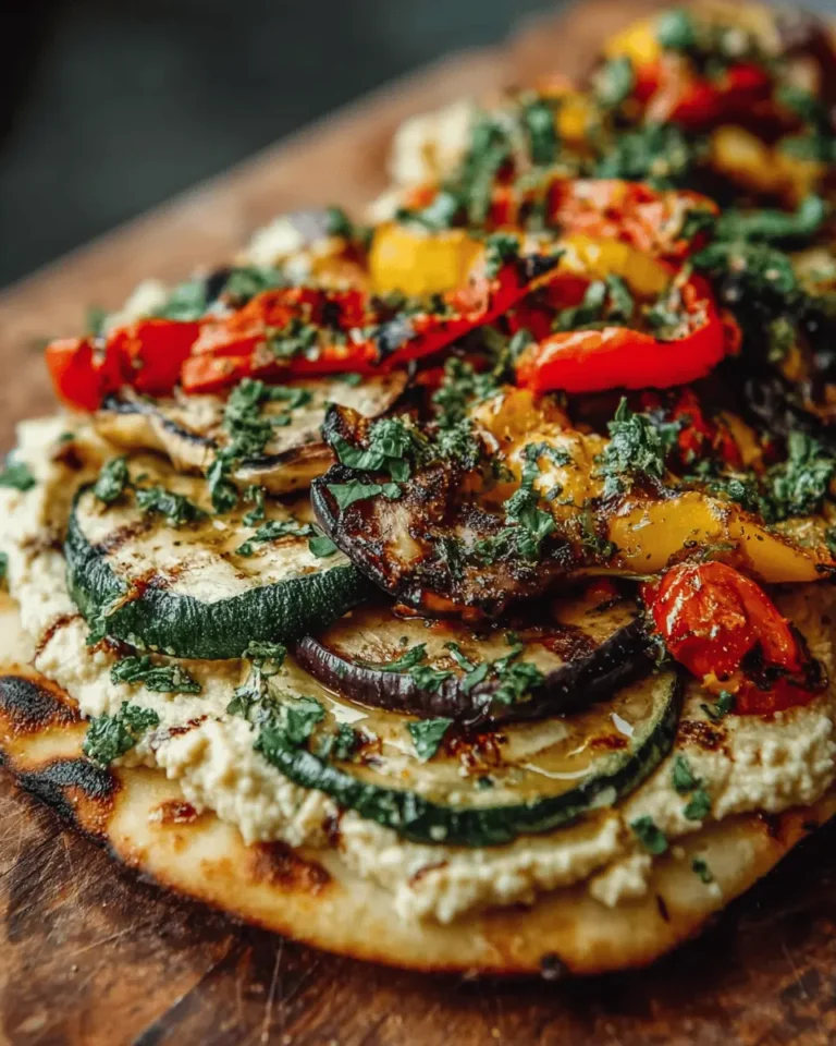 Flatbread with Hummus, Grilled Veggies, and Fresh Herbs