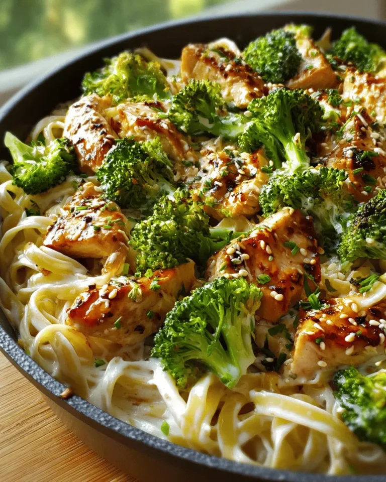 Creamy Garlic Chicken Alfredo with Broccoli & Fettuccine