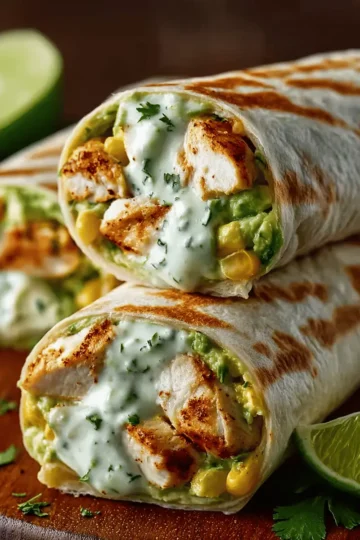 Chicken Avocado Ranch Burritos with Lime Wedges