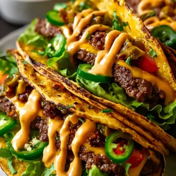 Smashed Cowboy Butter Beef Burger Tacos with Spicy Dipping Sauce