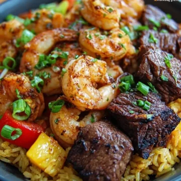 Jerk Beef and Shrimp over Tropical Rice