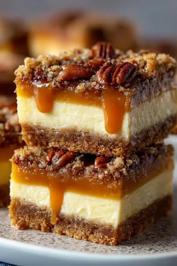 Praline Crumb Caramel Cheesecake Bars