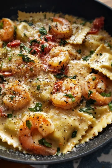 Creamy Shrimp Ravioli Skillet