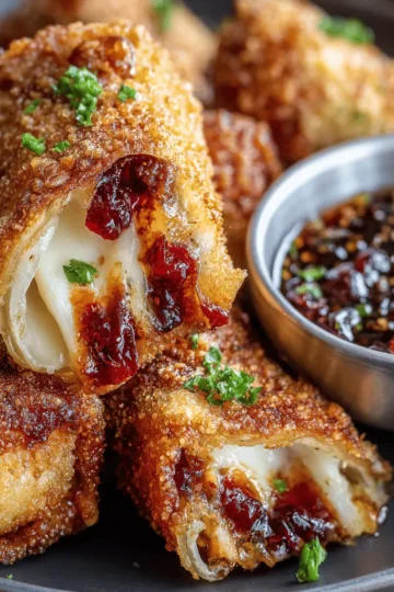 Crispy Brie & Cranberry Egg Rolls with Spiced Honey Dip