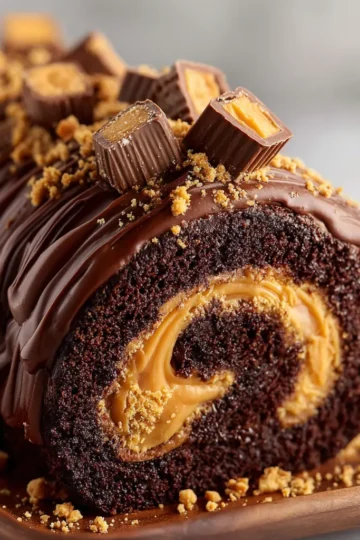 Peanut Butter Cup Chocolate Roll Cake