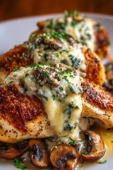 Cheesy Garlic Butter Mushroom Stuffed Chicken