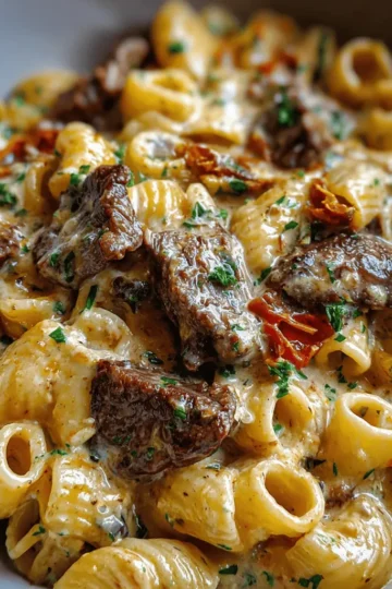 Luxurious Beef Pasta in a Creamy Garlic Sauce