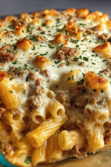 Creamy Beef Alfredo Ziti Casserole (Easy Dinner)