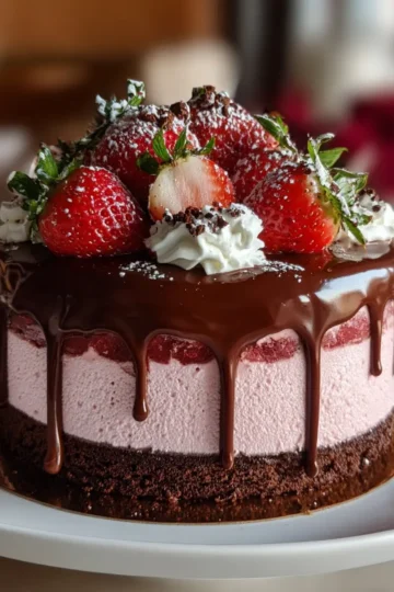 Chocolate Dipped Strawberry Mousse Cake