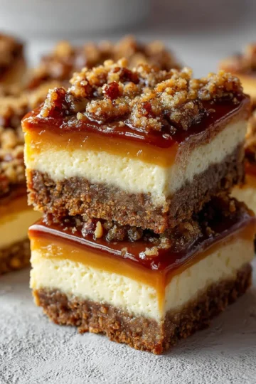 Praline Crumb Caramel Cheesecake Bars