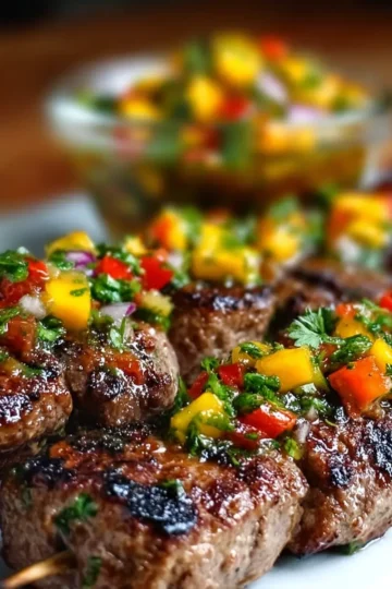 Jamaican Jerk Beef Skewers with Mango Salsa