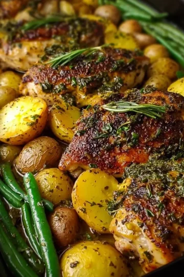One-Pan Garlic Herb Chicken with Roasted Potatoes and Green Beans