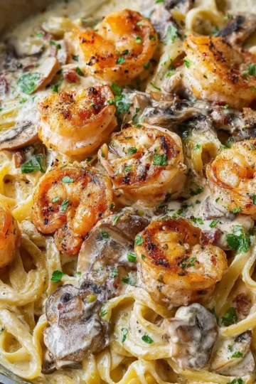 Creamy Shrimp Pasta with Mushrooms Alfredo