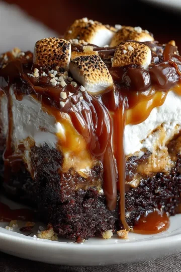 Chocolate Caramel Marshmallow Ooey Gooey Cake