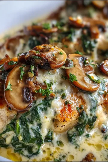 Chicken, Spinach, and Mushroom Bake