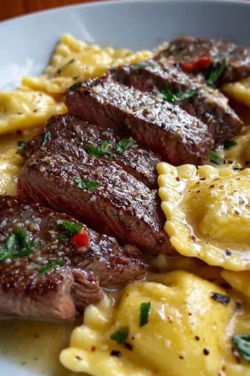 Steak Cuts & Cheese Ravioli in Garlic Butter