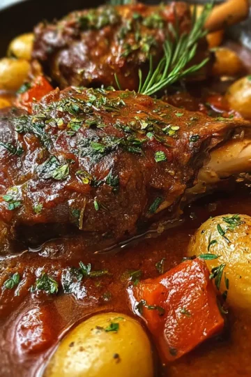 Slow‑Cooked Braised Lamb Shanks with Roasted Potatoes & Herbs