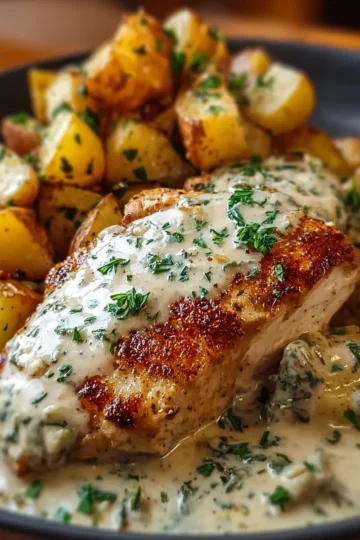 Chicken and Potatoes with Garlic Parmesan Cream Sauce