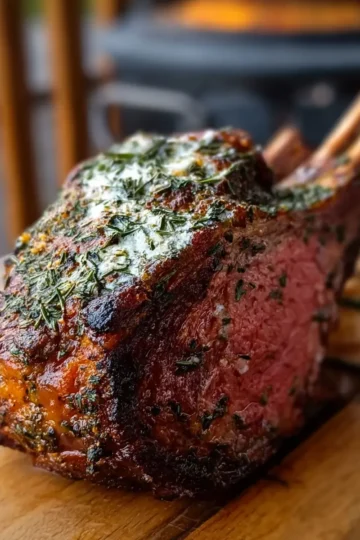Garlic Herb Butter Crusted Tomahawk Rib Roast