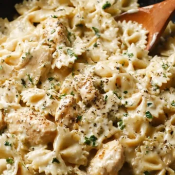 Chicken with Creamy Four-Cheese Bowtie Alfredo