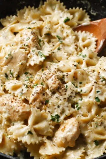 Chicken with Creamy Four-Cheese Bowtie Alfredo