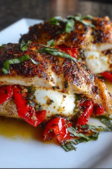 Roasted Red Pepper & Mozzarella Stuffed Chicken