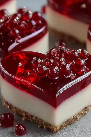 Vanilla Bean Mousse Hearts with Red Currant Gelée and Ruby Mirror Glaze
