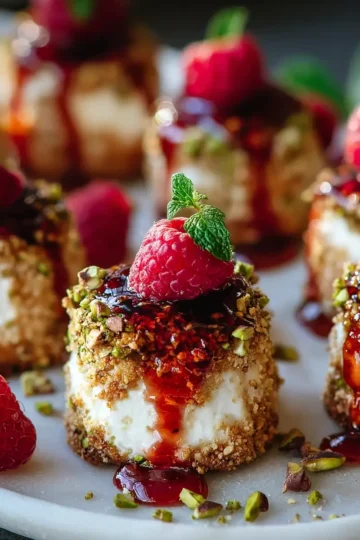 Pistachio-Crusted Brie Bites with Raspberry Honey Glaze