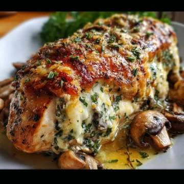 Cheesy Garlic Butter Mushroom Stuffed Chicken