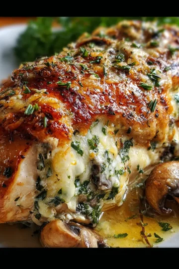 Cheesy Garlic Butter Mushroom Stuffed Chicken