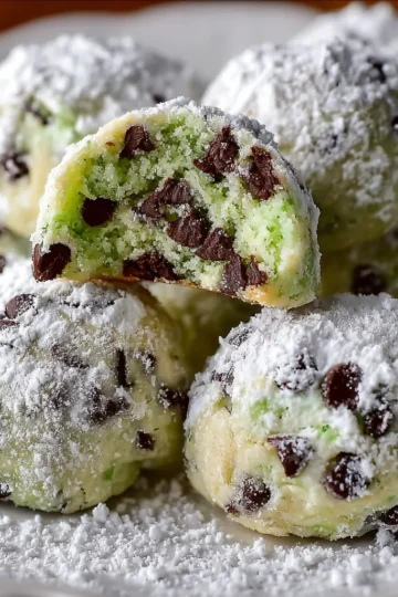 Mint Chocolate Chip Snowball Cookies