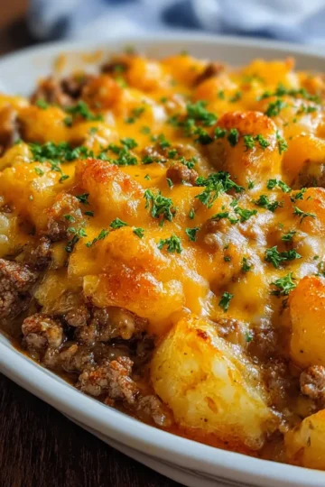 Hobo Casserole with Ground Beef & Cheesy Potatoes