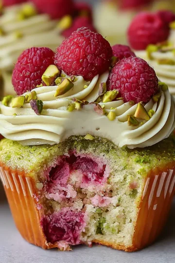 Fluffy Raspberry Pistachio Cupcakes