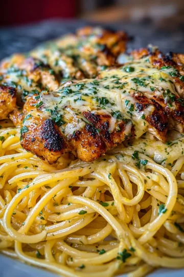 Cheesy Mozzarella Garlic Parmesan Chicken Spaghetti