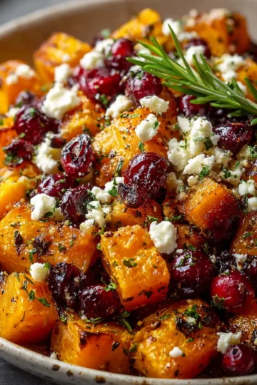Roasted Butternut Squash with Cranberries and Feta