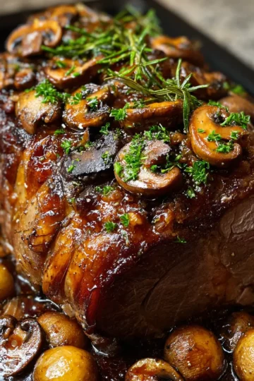 Juicy Crown Roast of Beef Leg with Mushrooms