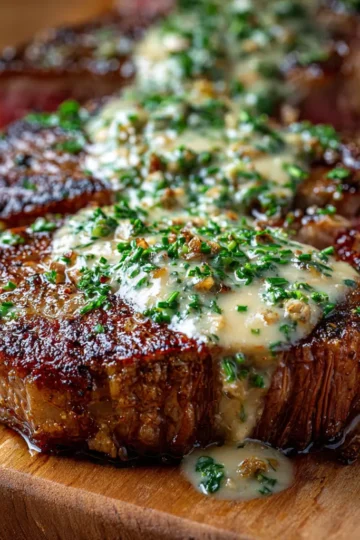Juicy Ribeye Steak with Creamy Garlic Sauce