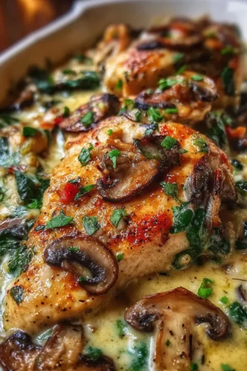 Chicken, Spinach, and Mushroom Bake