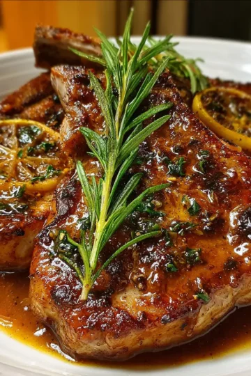 Lemon Rosemary Beef Chops in Brown Gravy