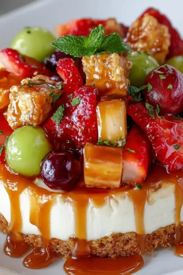Cheesecake Fruit Salad with Caramel Drizzle
