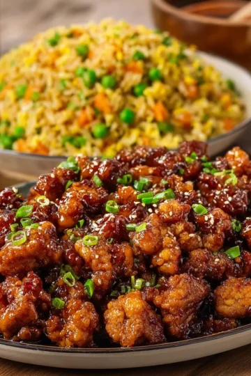 Sticky Bourbon Chicken and Fried Rice