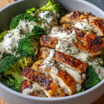 Grilled Chicken & Broccoli Bowls with Creamy Garlic Sauce