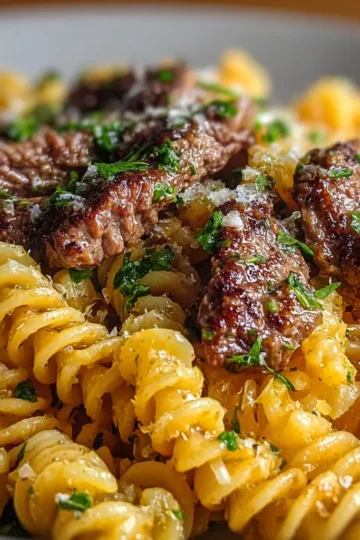 Beef and Rotini in Garlic Parmesan Sauce