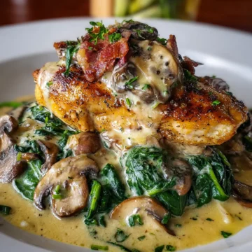 Smothered Chicken with Creamed Spinach and Mushrooms