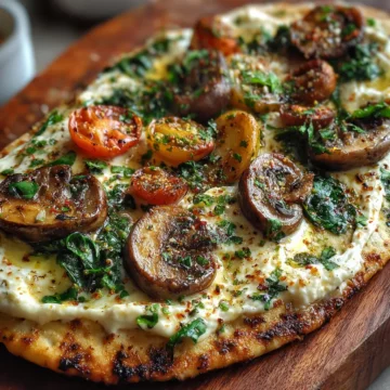 Spinach, Mushroom & Brie Flatbread with Garlic Cream