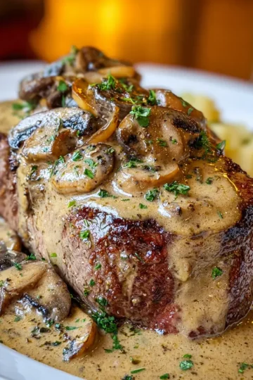 Slow Cooker Creamy Mushroom Beef Tenderloin
