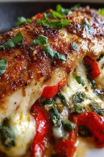 Roasted Red Pepper Mozzarella Stuffed Chicken